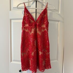 Free people night shimmers mini dress red s